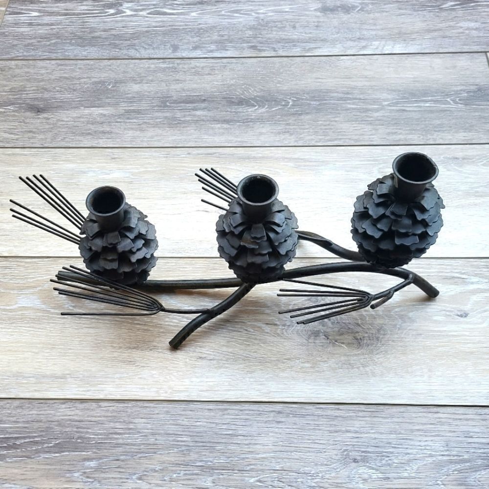 Beautiful centerpiece Candlestick Holder pin cones & pine needles